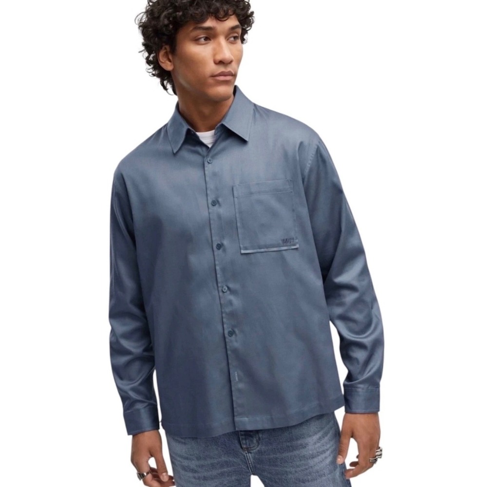 Mode of One E9801  Men's Relaxed-Fit Button-up Shirt Blue Asphalt Size L